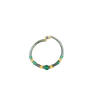 Gay Boyer Beaded Necklace Green Blue Gold Tone Clasp Statement‎ Jewelry